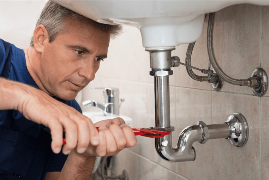 Emergency plumber Sligo repairing a burst pipe under a sink